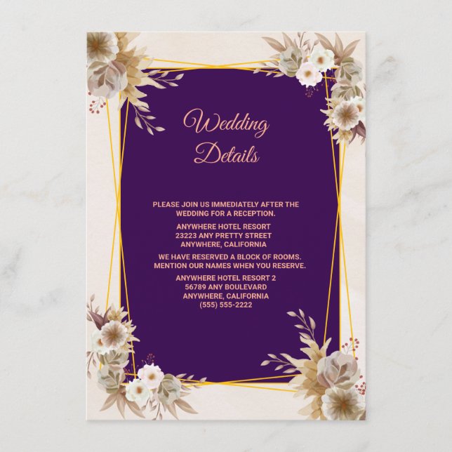Navy Blue Burgundy Gold BlushWedding Enclosure Card (Front)