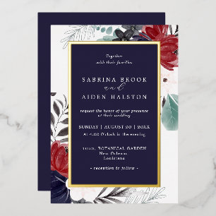 Navy Blue Burgundy Gothic Floral Wedding 