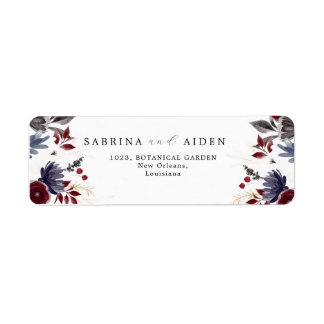 Navy Blue Burgundy Gothic Floral Wedding Address