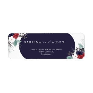 Navy Blue Burgundy Gothic Floral Wedding Address
