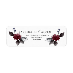 Navy Blue Burgundy Gothic Floral Wedding Address
