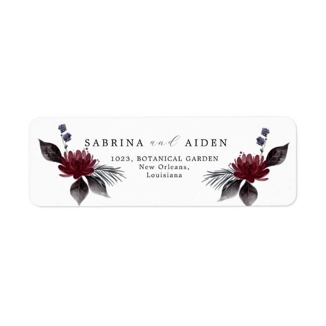 Navy Blue Burgundy Gothic Floral Wedding Address (Front)