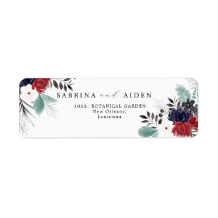 Navy Blue Burgundy Gothic Floral Wedding Address