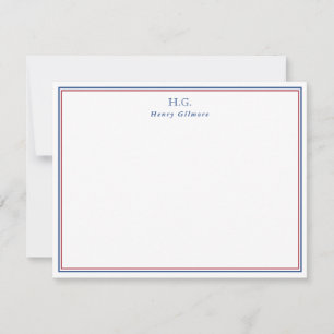 Navy Blue Burgundy Monogrammed Card