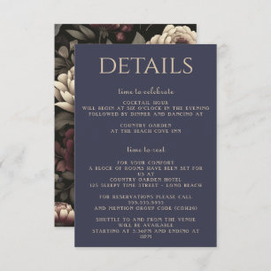 Navy Blue & Burgundy Moody Floral Enclosure Card