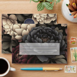 Navy Blue & Burgundy Moody Floral Envelope