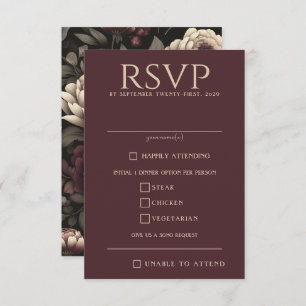 Navy Blue & Burgundy Moody Floral Food Choices RSVP Card