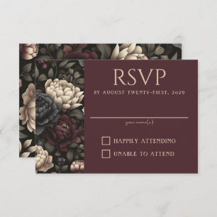 Navy Blue & Burgundy Moody Floral RSVP Card