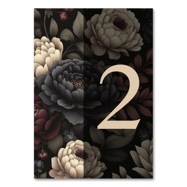 Navy Blue & Burgundy Moody Floral Table 2 Table Number (Front)