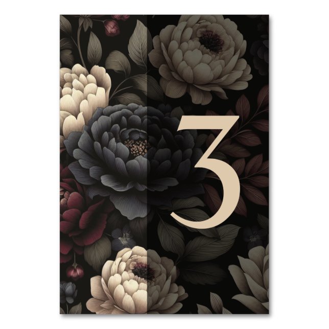 Navy Blue & Burgundy Moody Floral Table 3 Number (Front)