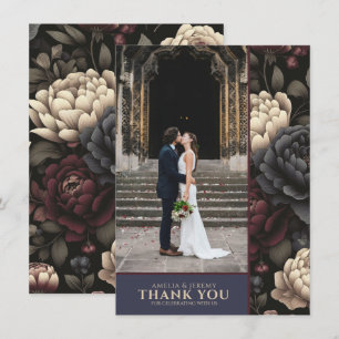 Navy Blue & Burgundy Moody Floral Thank You Card