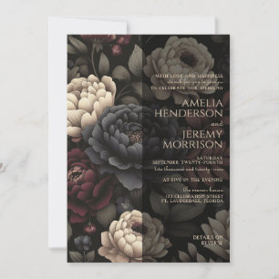 Navy Blue & Burgundy Moody Floral with Details Invitation