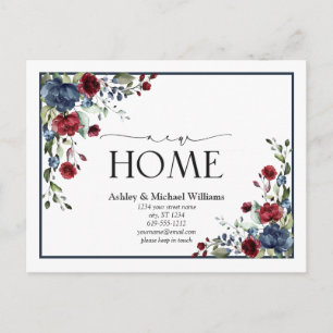 Navy Blue Burgundy New Home Moving Announcement Postcard