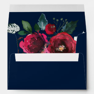 Navy Blue   Burgundy Red Bloom Wedding  Envelope