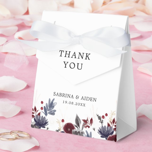 Navy Blue Burgundy Red Gothic Floral Wedding Favour Box (Wedding)