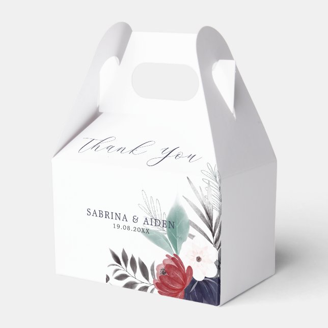 Navy Blue Burgundy Red Gothic Floral Wedding  Favour Box (Front Side)