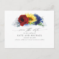 Navy Blue Burgundy Sunflower Yellow Save the Date