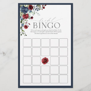 Navy Blue Burgundy Watercolor Bridal Bingo Game