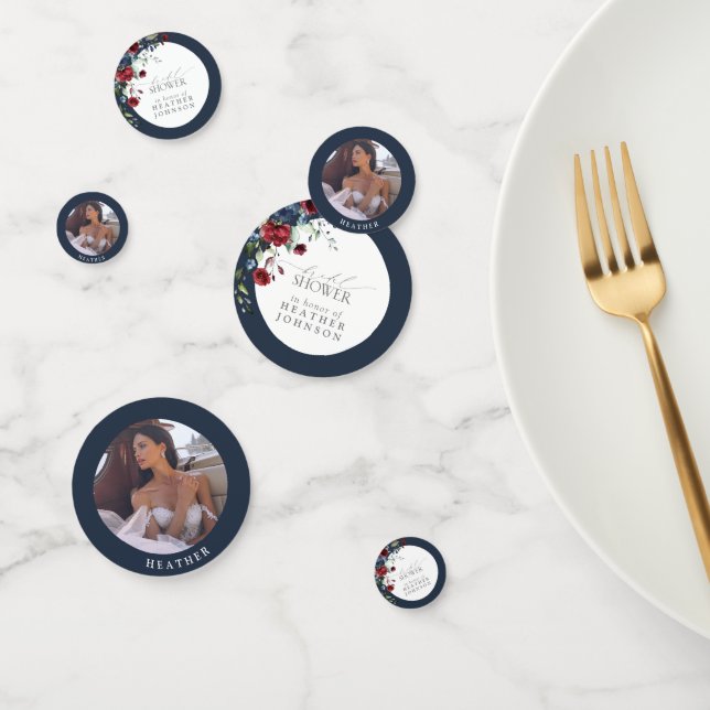 Navy Blue Burgundy Watercolor Bridal Shower Confetti (Group)