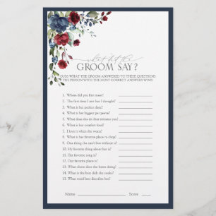 Navy Blue Burgundy Watercolor Bridal Shower Game