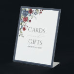 Navy Blue Burgundy Watercolor Bridal Shower Gift Pedestal Sign<br><div class="desc">Designed to coordinate with my Elegant Navy Blue Burgundy Watercolor Floral Bridal Shower Suite, this gorgeous bridal shower gifts pedestal sign features a bouquet of navy blue and burgundy flowers, bordered in navy blue. Part of a co-ordinated suite. View suite here: https://www.zazzle.com/collections/elegant_navy_blue_burgundy_botanical_bridal_shower-119592964187643986 Contact designer for matching products. Copyright Anastasia Surridge...</div>