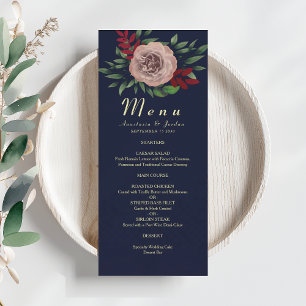 Navy Blue Burgundy Wedding Menu
