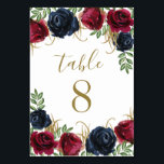 Navy Blue Burgundy Wedding Table Number Cards<br><div class="desc">Navy Blue Burgundy Wedding Table Number Cards - features elegant watercolor roses and peonies in various shades of Marsala,  burgundy,  merlot and navy blue with elegant greenery. There are touches of sprigs of gold throughout the flowers and greenery.</div>