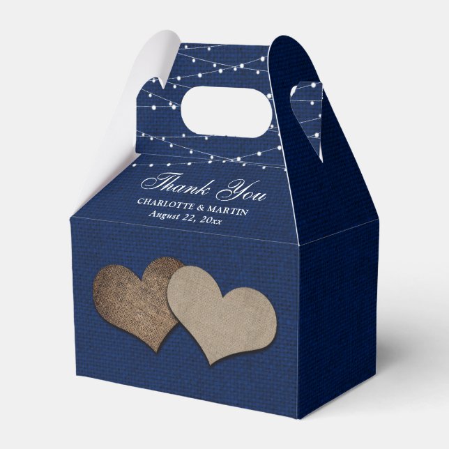 Navy Blue Burlap Heart Wedding Thank You Favour Box (Front Side)
