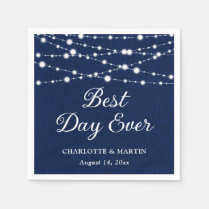 Navy Blue Burlap String Lights Rustic Wedding Napkin