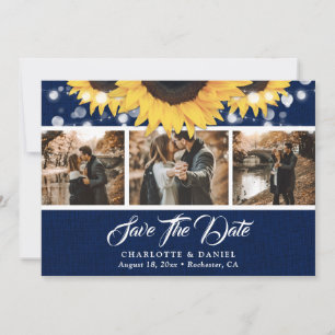 Navy Blue Burlap Sunflower Wedding Photo Save The Date