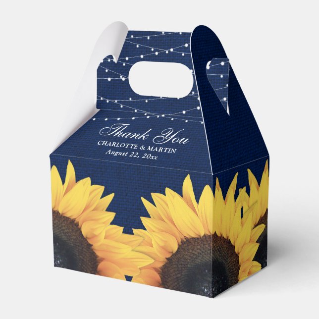 Navy Blue Burlap Sunflower Wedding Thank You Favour Box (Front Side)