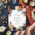 Navy Blue, Burnt Orange, and Champagne Wedding Invitation<br><div class="desc">Navy blue, burnt orange, and champagne floral wedding invitation. Ideal for a garden wedding. This stunning wedding design combines rich navy blue, burnt orange, and champagne florals for a sophisticated and modern look. Perfect for fall or garden-themed weddings, the invitation’s elegant typography enhances the luxurious feel. The warm and bold...</div>