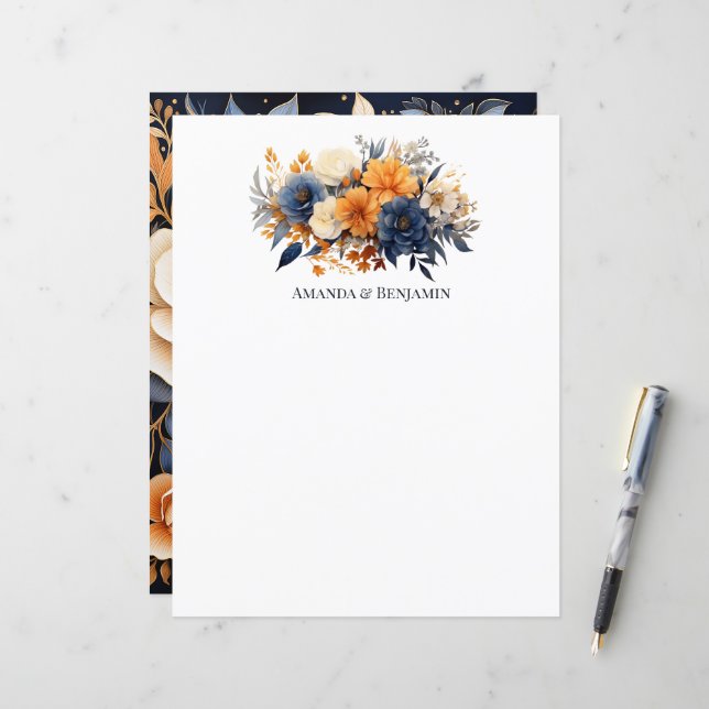 Navy Blue, Burnt Orange & Champagne Floral Wedding (Front/Back In Situ)