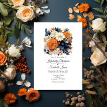 Navy Blue, Burnt Orange & Champagne Floral Wedding Invitation<br><div class="desc">Navy blue,  burnt orange,  and champagne floral summer wedding invitation. Ideal for a summer garden wedding.</div>