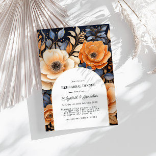 Navy Blue Burnt Orange Champagne Rehearsal Dinner Invitation