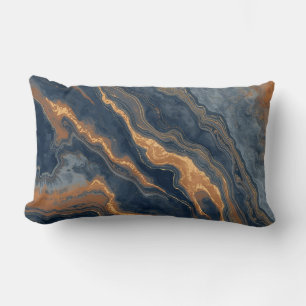 Navy Blue Burnt Orange Dusty Blue Lumbar Pillow