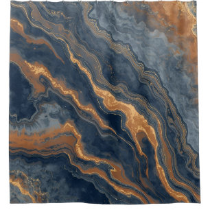 Navy Blue Burnt Orange Dusty Blue Shower Curtain