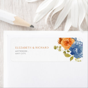 Navy Blue  Burnt Orange fall floral Label