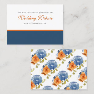Navy Blue Burnt Orange Floral Boho Wedding Website Business Card