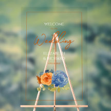 Navy Blue Burnt Orange Floral Fall Wedding Welcome