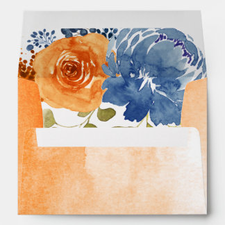 Navy Blue  Burnt Orange Floral Terracotta Wedding Envelope