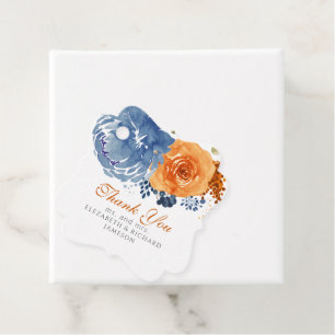 Navy Blue Burnt Orange Floral Wedding Thank You Favour Tags