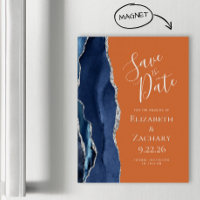 Navy Blue Burnt Orange Magnetic Save the Date