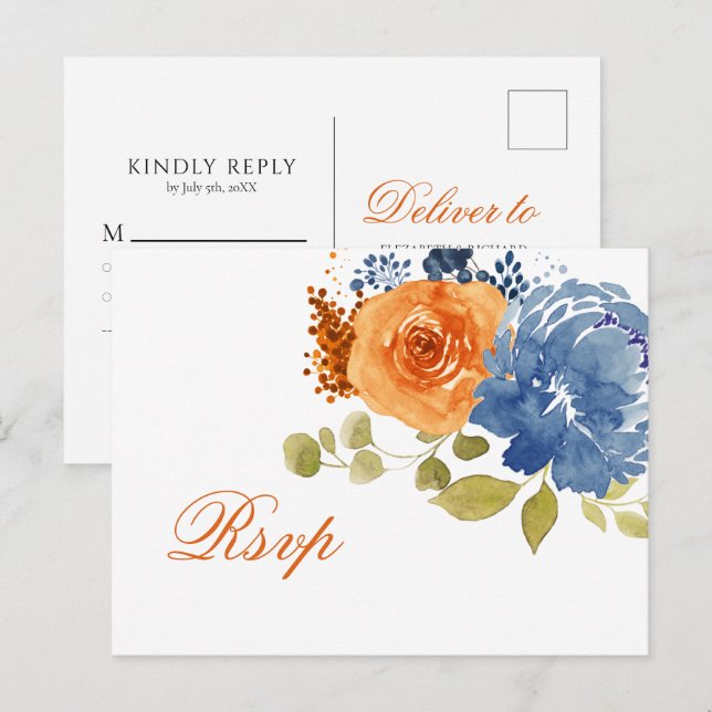 Navy Blue & Burnt Orange Postcard (Front/Back)