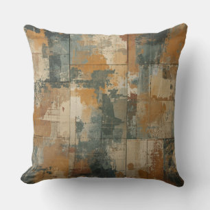 Navy Blue Burnt Orange Rustic Weathered Wood Cushion