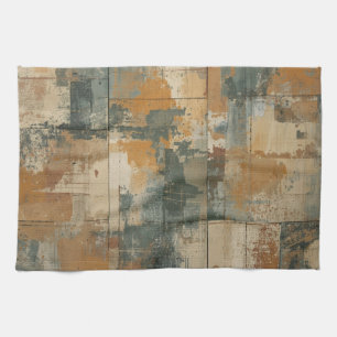Navy Blue Burnt Orange Rustic Weathered Wood Tea Towel