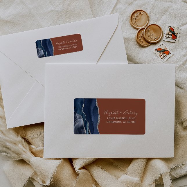 Navy Blue Burnt Orange Wedding Return Address (Creator Uploaded)