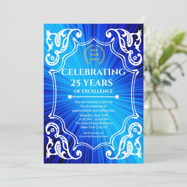 Navy Blue Business Achievement Celebration Invite (Standing Front)