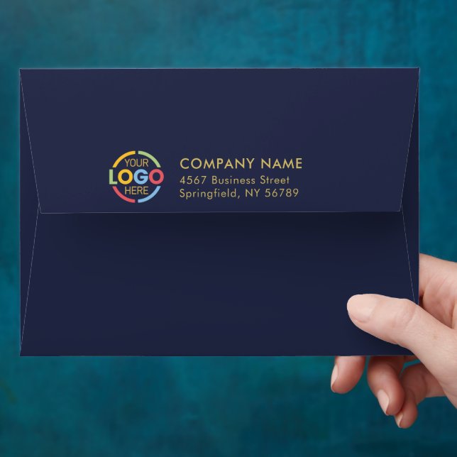 Navy Blue Business Custom Logo Return Address Envelope (Hand)