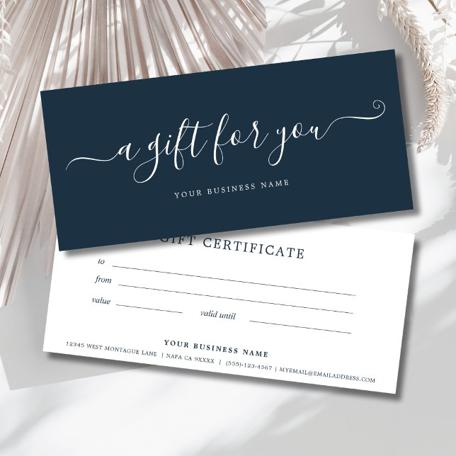 Navy Blue Business Gift Certificate Elegant Simple (Navy Blue Business Gift Certificate)